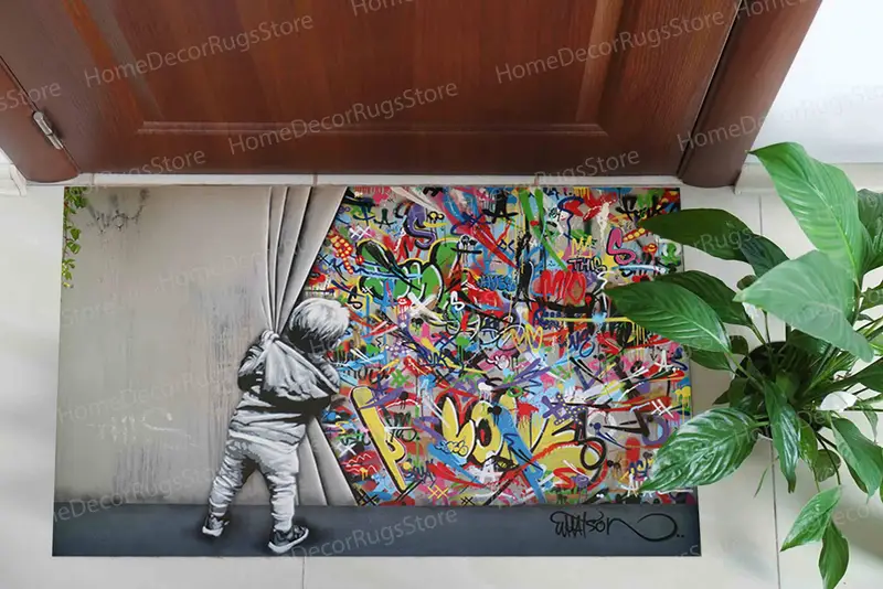 Eleganter Banksy-Graffiti-bedruckter Teppich: Moderne Kunst für Ihren Raum
