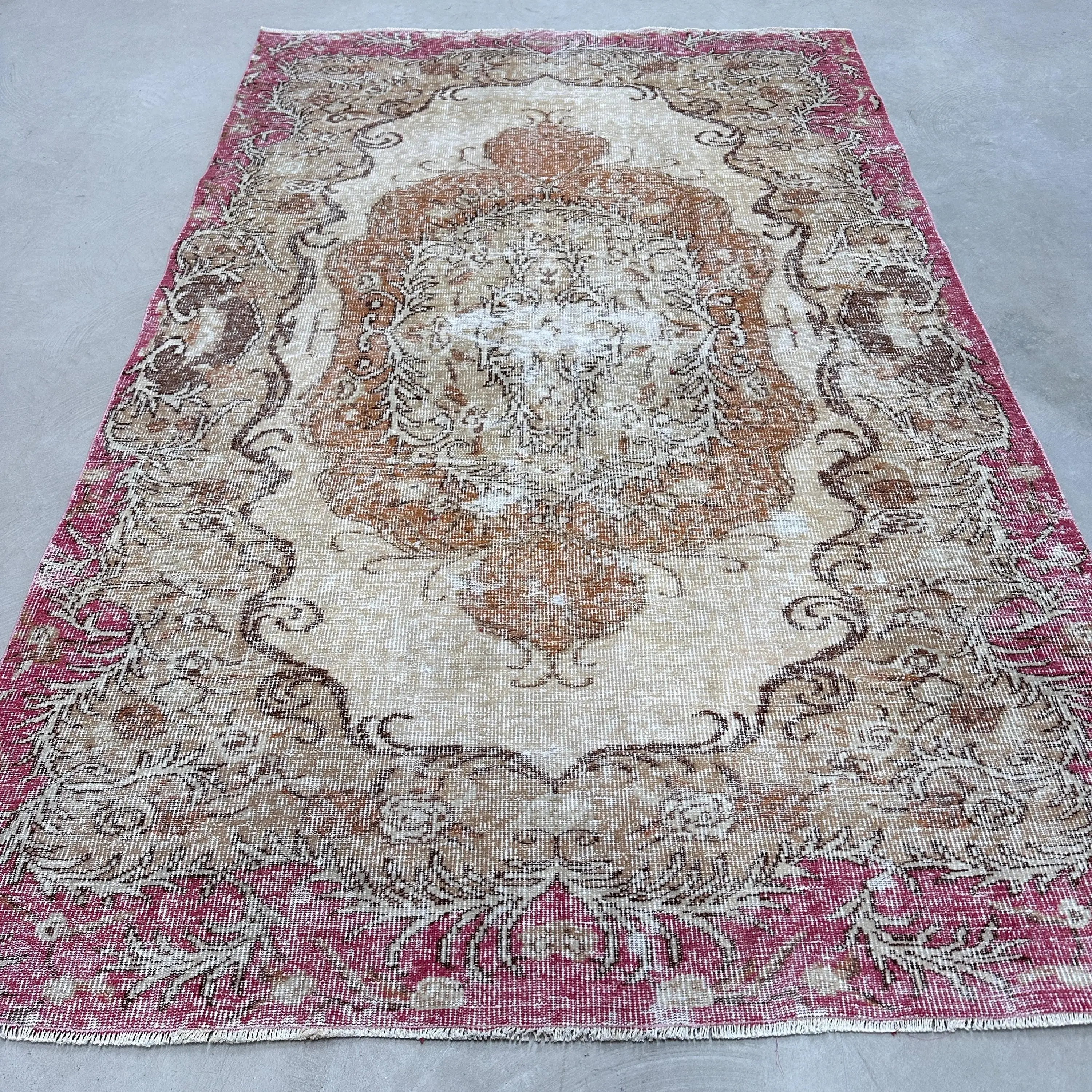 Vintage Halı, 6.46x10.2 ft Büyük Halı, Kırmızı Kamuflaj Yün Türk Halısı - 1