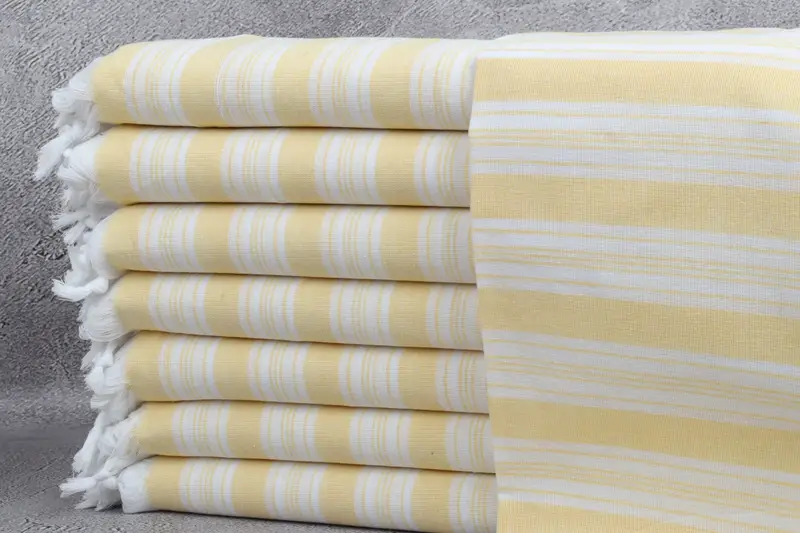 Bachelorette Towel Monogrammed Turkish Cotton Light Yellow Stripes, 40x71 Inches