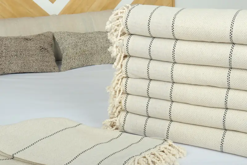 104x96 Linen Striped Towel, Turkish Blanket, Gift For Boyfriend, Turkish Tablecloth, Tablecloth, Best Friend Wedding Gift, Monogram Blanket - 3