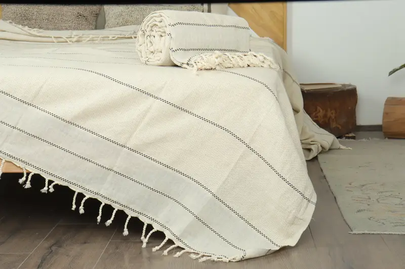 104x96 Linen Striped Towel, Turkish Blanket, Gift For Boyfriend, Turkish Tablecloth, Tablecloth, Best Friend Wedding Gift, Monogram Blanket - 7