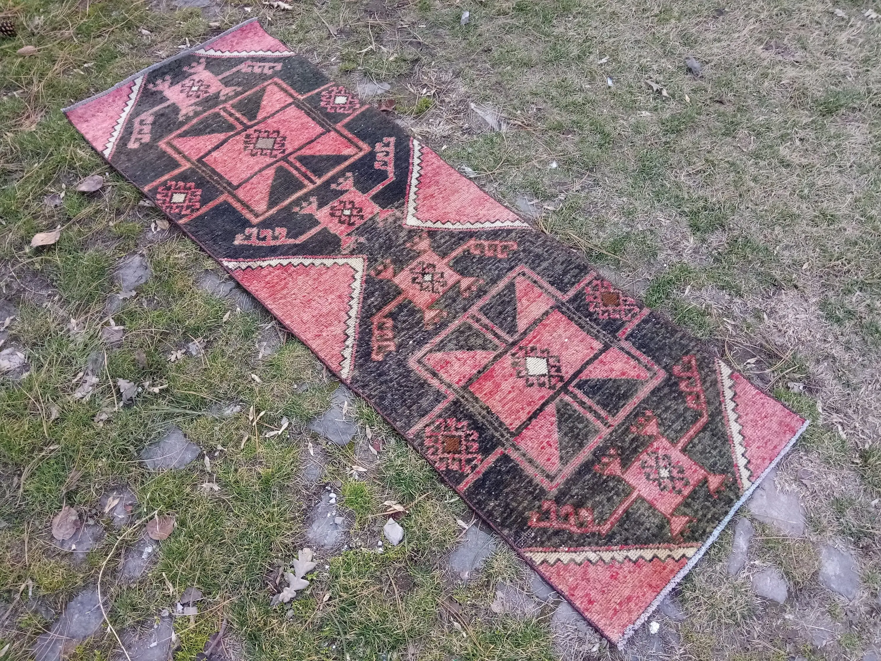 Vintage Teppich, 2,2x6,46 ft Läuferteppich, roter floraler türkischer Teppich - 1