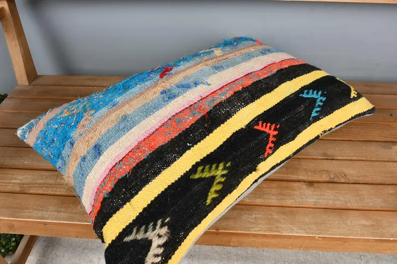 Vintage Kilim Throw Pillow, 16x24 Blue Pillow Case, Traditional Cushion Cover, Turkish Pillow, Throw Kilim Pillow, Cushion - 2