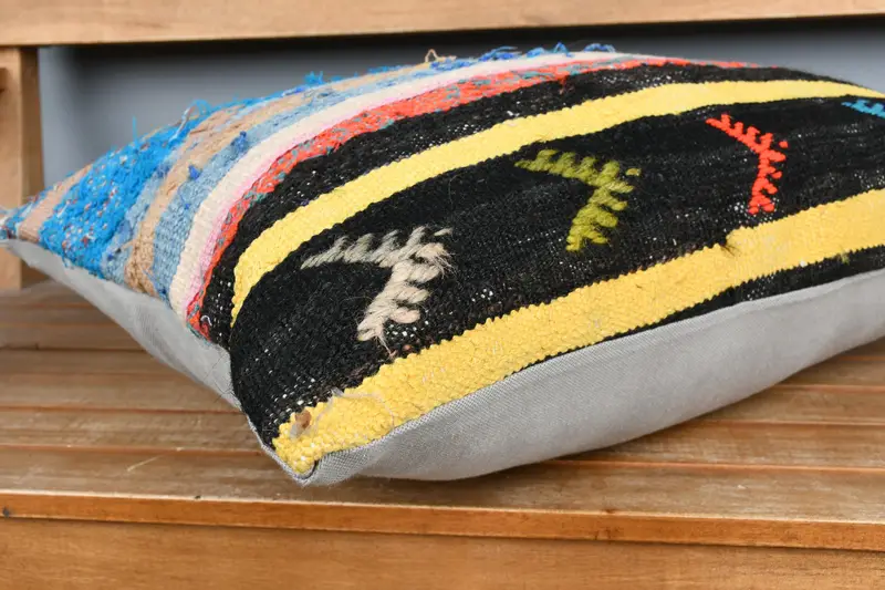 Vintage Kilim Throw Pillow, 16x24 Blue Pillow Case, Traditional Cushion Cover, Turkish Pillow, Throw Kilim Pillow, Cushion - 4