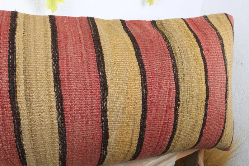 Kilim Cushion Sham, Pillow, 16x36 Red Cushion, Vintage Kilim Throw Pillow, Knitted Cushion, Meditation Cushion, Ethnical Kilim Rug Pillow - 5