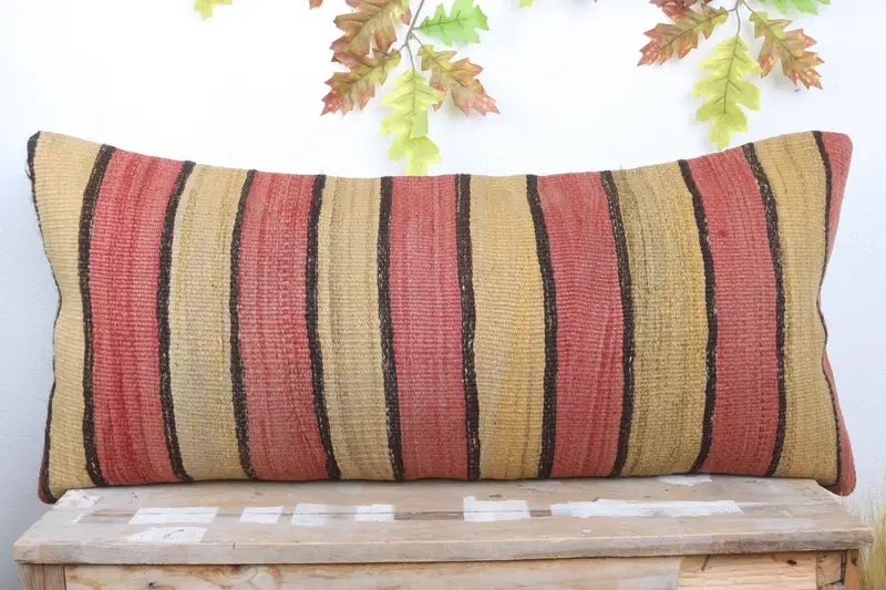 Kilim Cushion Sham, Pillow, 16x36 Red Cushion, Vintage Kilim Throw Pillow, Knitted Cushion, Meditation Cushion, Ethnical Kilim Rug Pillow - 2