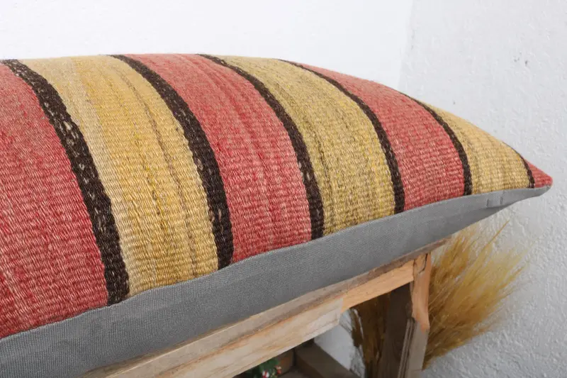 Kilim Cushion Sham, Pillow, 16x36 Red Cushion, Vintage Kilim Throw Pillow, Knitted Cushion, Meditation Cushion, Ethnical Kilim Rug Pillow - 6