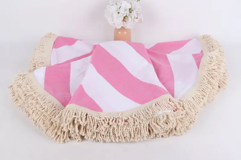 Custom Wedding Gifts, Beach Towel Monogram, Soft towel, 64x64 Cotton Striped Round Towel, Gift For Best Friend, Custom Gift, Family Gift Basket - 2