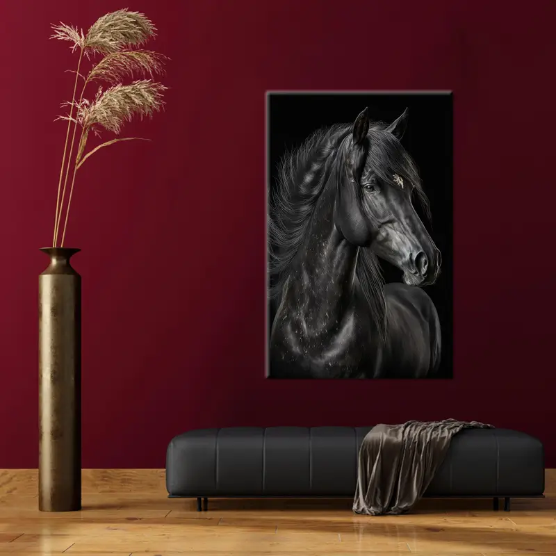 オフィス、ロフト、または男の洞窟用のモダンな黒い馬のキャンバス