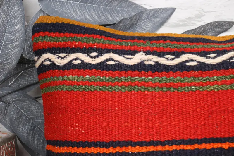 Hippie Throw Pillow Case, Antique Pillows, Cushion Case, Turkish Pillow, Natural Pillow, Throw Kilim Pillow, 12x24 Red Pillow Case - 2