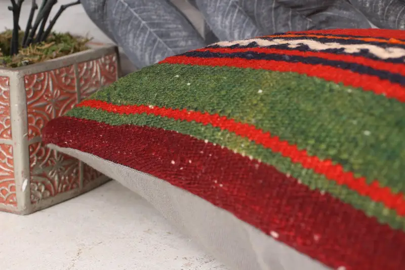 Hippie Throw Pillow Case, Antique Pillows, Cushion Case, Turkish Pillow, Natural Pillow, Throw Kilim Pillow, 12x24 Red Pillow Case - 7