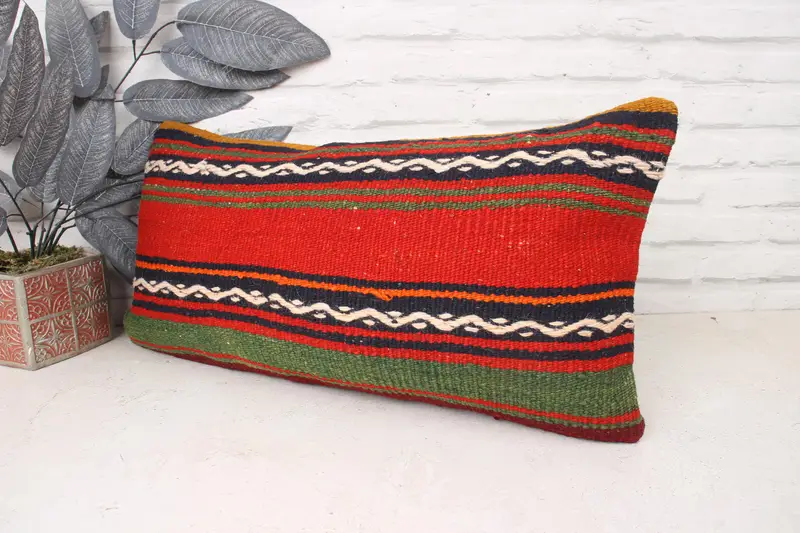Hippie Throw Pillow Case, Antique Pillows, Cushion Case, Turkish Pillow, Natural Pillow, Throw Kilim Pillow, 12x24 Red Pillow Case - 4