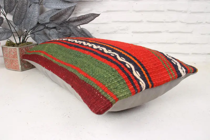 Hippie Throw Pillow Case, Antique Pillows, Cushion Case, Turkish Pillow, Natural Pillow, Throw Kilim Pillow, 12x24 Red Pillow Case - 6