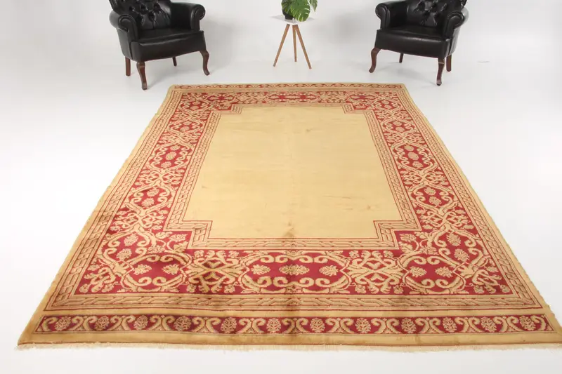 Turkish Vintage Rug, 6.8x10 ft Oushak Rug, Red Yellow Moroccan Wool Rug - 1