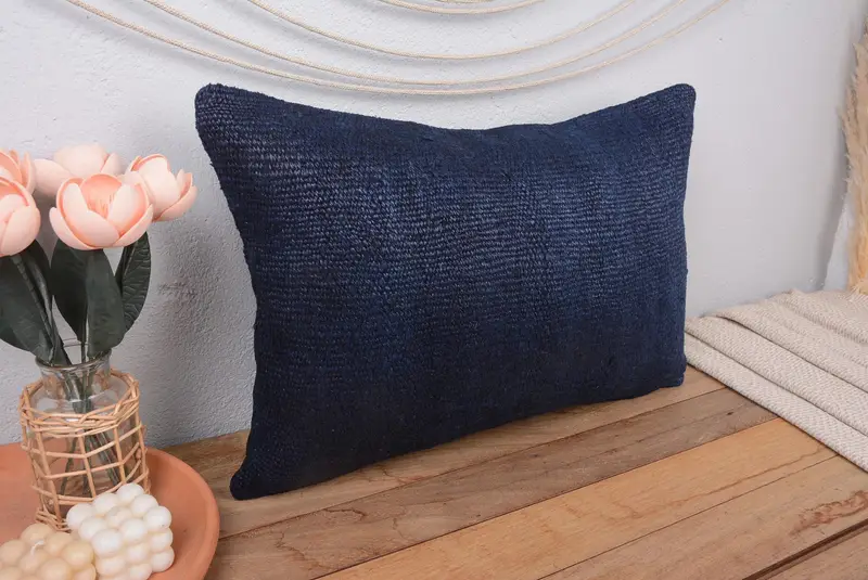 Blaues südwestliches besticktes Kissen, Vintage 16x24 Wurfkissen