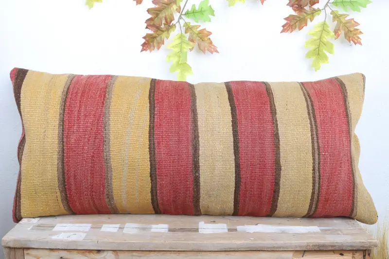 Home Decor Pillow, Boho Chic Pillow, Cushion Cover, Vintage Kilim Throw Pillow, Turkish Pillow, 16x36 Beige Pillow Sham - 2