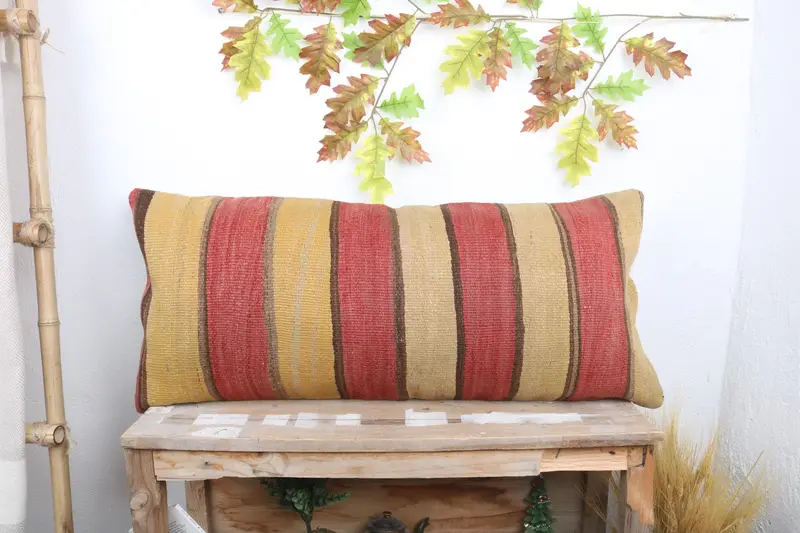 Home Decor Pillow, Boho Chic Pillow, Cushion Cover, Vintage Kilim Throw Pillow, Turkish Pillow, 16x36 Beige Pillow Sham - 1