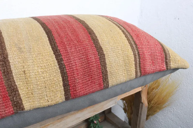 Home Decor Pillow, Boho Chic Pillow, Cushion Cover, Vintage Kilim Throw Pillow, Turkish Pillow, 16x36 Beige Pillow Sham - 6