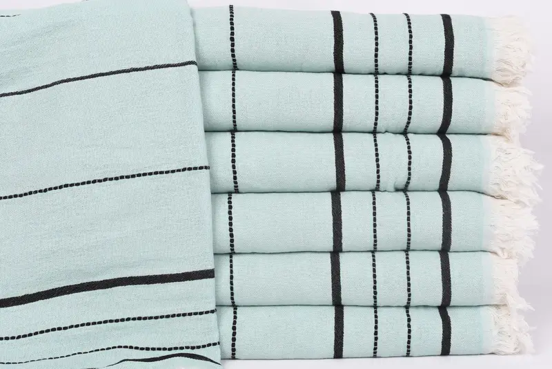 Mint-Black Striped Turkish Towel, 70x40 Inches, Organic Cotton