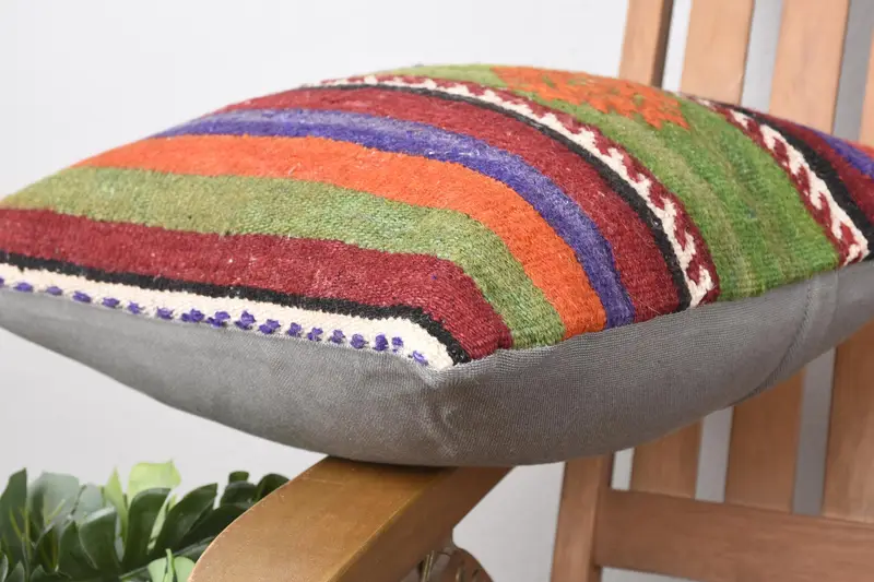 Boho Pillow, Turkish Kilim Pillow, Gift Pillow, Office Chair Pillow Case, 16x16 Blue Pillow Sham, Handwoven Pillow Cover Pillow Sham, Cushion Case - 6
