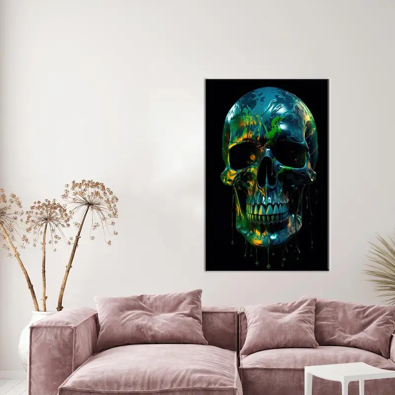 鮮やかなカラフルなスカル キャンバス: あなたの男の洞窟のための抽象アート