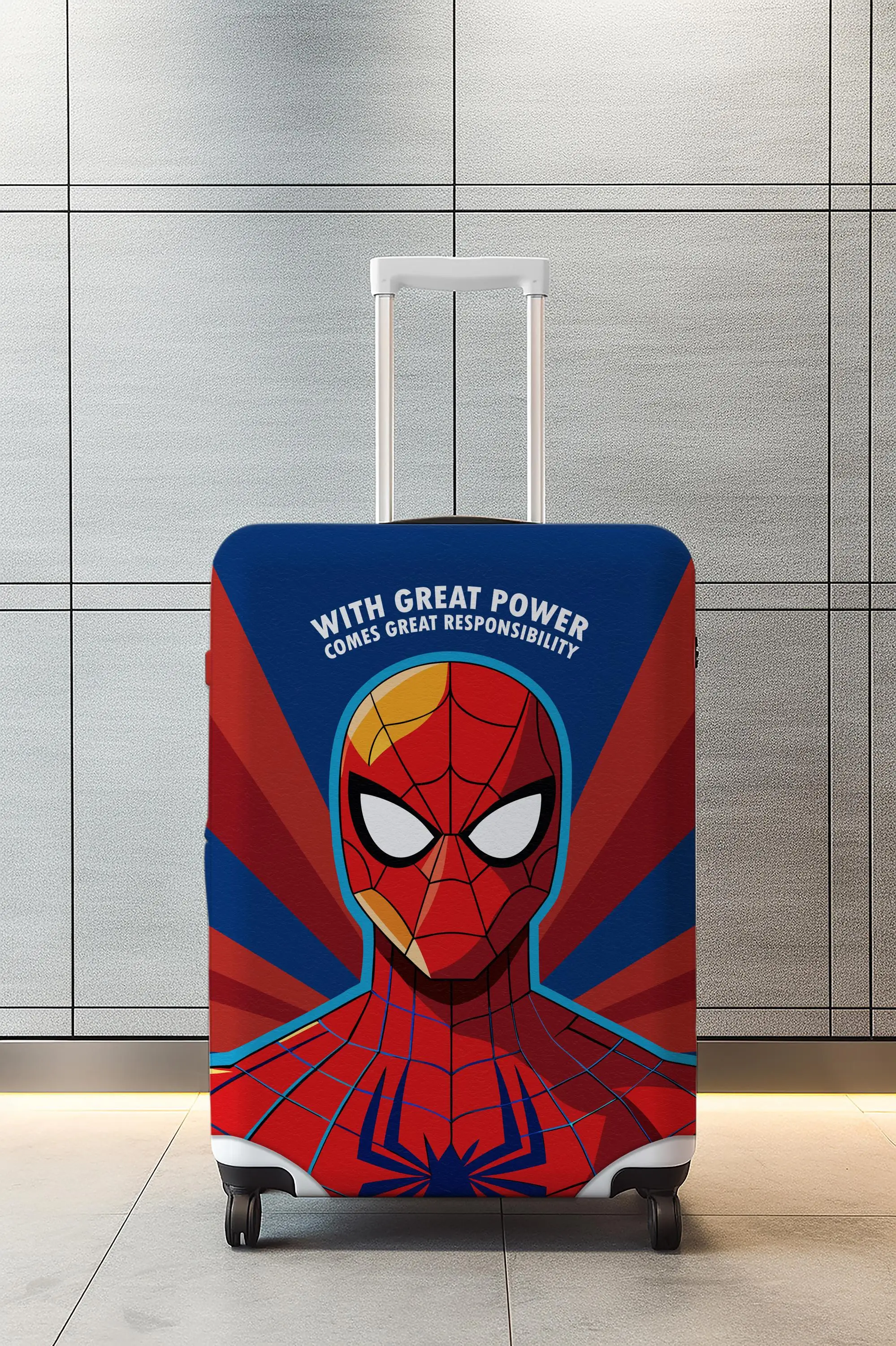 Red Polyester Superhero Luggage Cover, Custom Kids Suitcase Protector with Blue Accents - 1