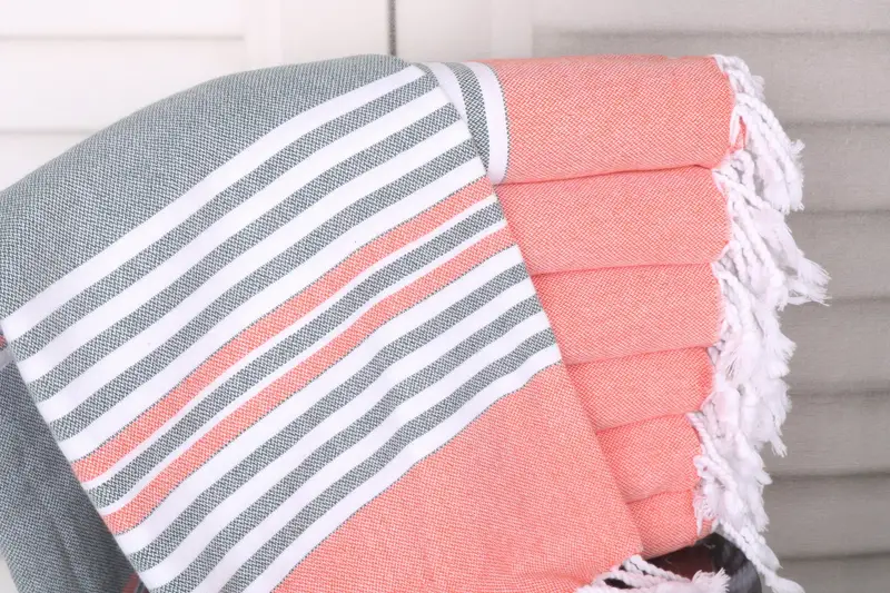 Custom Wedding Gift Towel Dark Green-Orange Stripes, 40x67 Inches