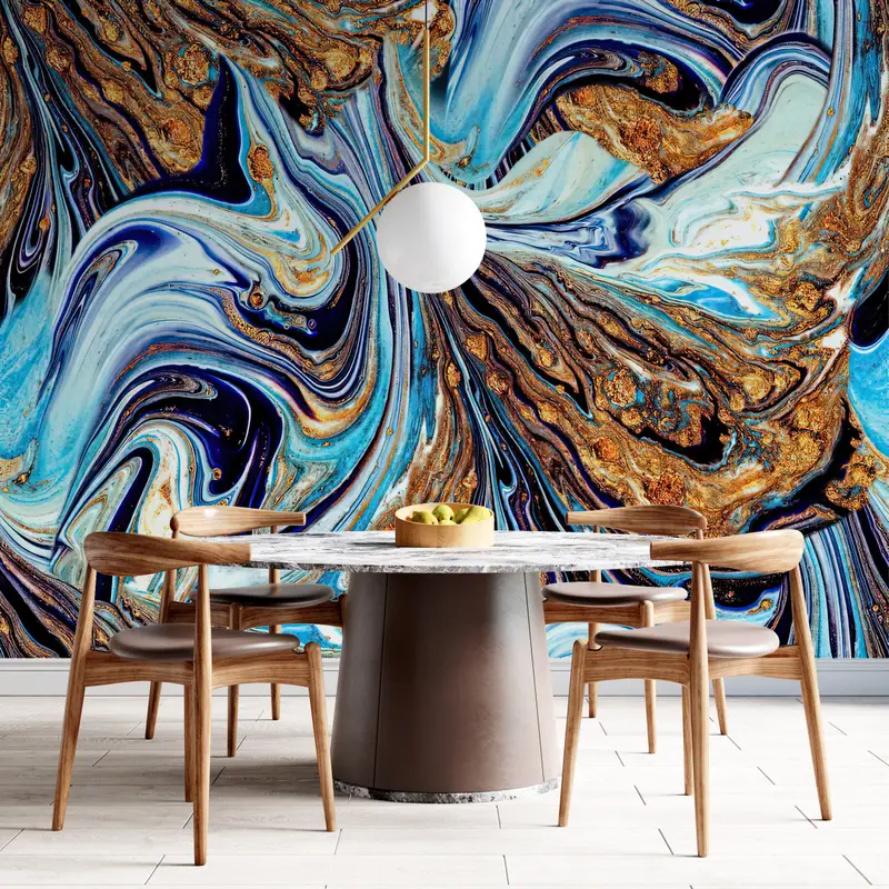 Blue And Gold Marble, Gold Mural, Shimmery Wallpaper, Modern Wall Mural, Abstract Wall Painting, Luxury Marble Wallpaper, - 3