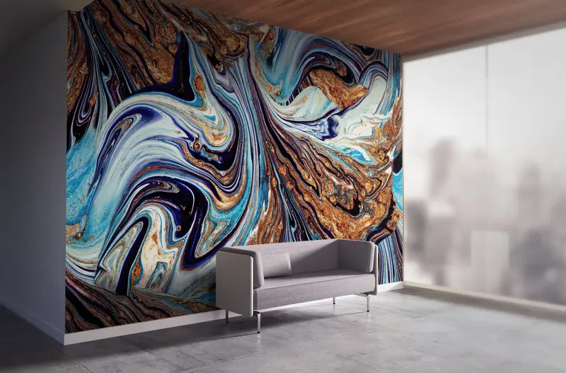 Blue And Gold Marble, Gold Mural, Shimmery Wallpaper, Modern Wall Mural, Abstract Wall Painting, Luxury Marble Wallpaper, - 6