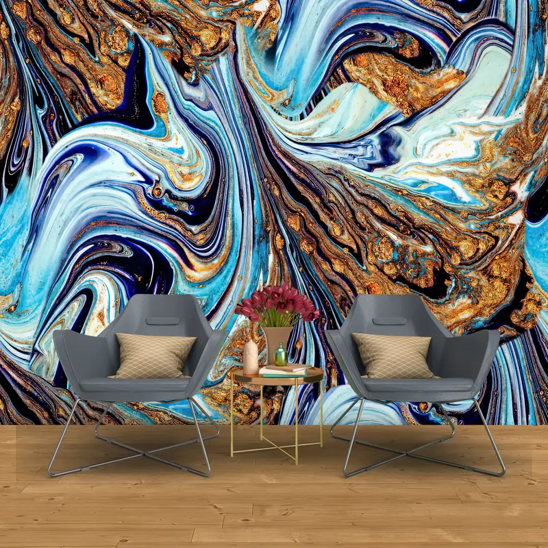 Blue And Gold Marble, Gold Mural, Shimmery Wallpaper, Modern Wall Mural, Abstract Wall Painting, Luxury Marble Wallpaper, - 9