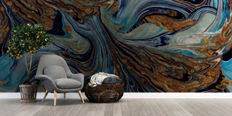 Blue And Gold Marble, Gold Mural, Shimmery Wallpaper, Modern Wall Mural, Abstract Wall Painting, Luxury Marble Wallpaper, - 5