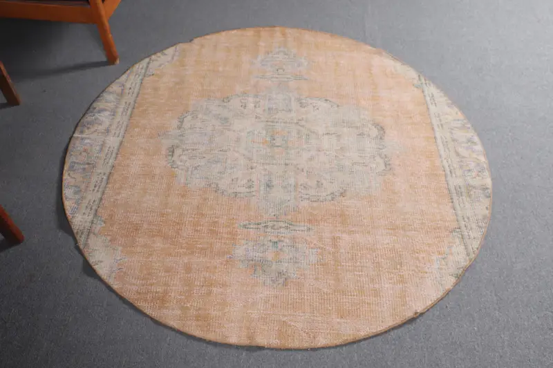 5.4x5.4フィート オレンジ ラグ グリーンチェック柄 モダンシック