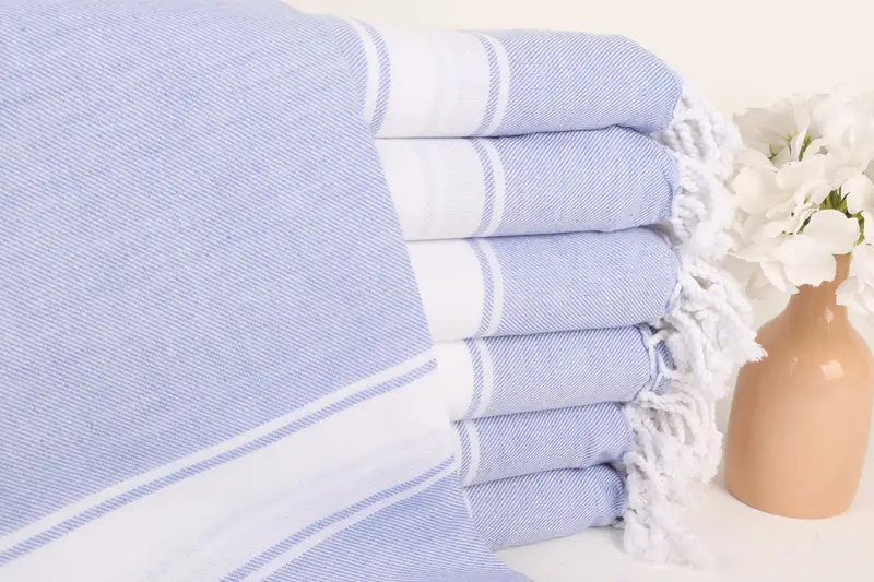 Monogrammed Beach Towel Turkish Cotton Light Blue Stripes, 40x71 Inches