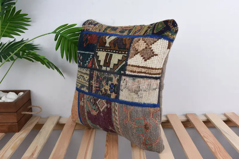 Handmade Kilim Cushion, 18x18 Blue Cushion Cover, Patio Cushion Case, Cushion Case, Vintage Kilim Throw Pillow, Pillow for Sofa - 5