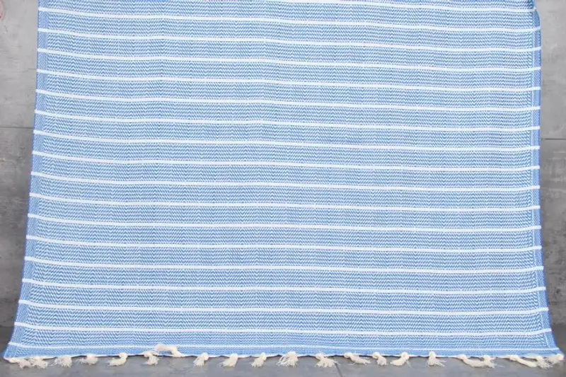 Bridesmaid Gift Custom Beach Towel Sax Blue Stripes, 40x71 Inches