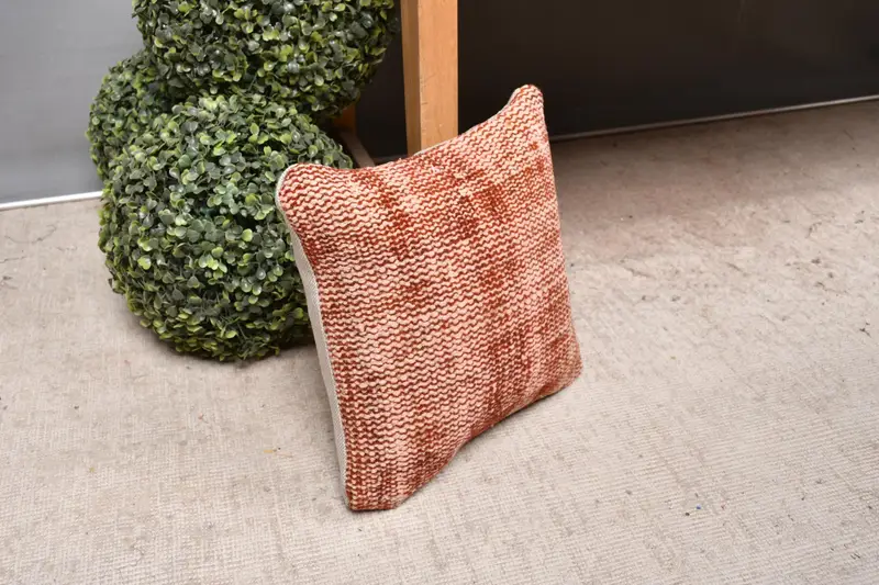 Muted Pillow, Vintage Pillow, Pillow Case, Throw Kilim Pillow, Retro Pillow, Home Decor Pillow, Couch Pillow Case, 12x12 Red Cushion Cover - 7