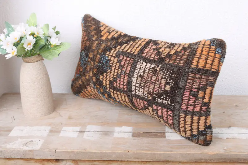 8x16 Yellow Pillow Cover, Vintage Kilim Throw Pillow, Turkish Kilim Pillow, Neutral Pillow Sham, Handmade Kilim Cushion, Pillow Case - 4