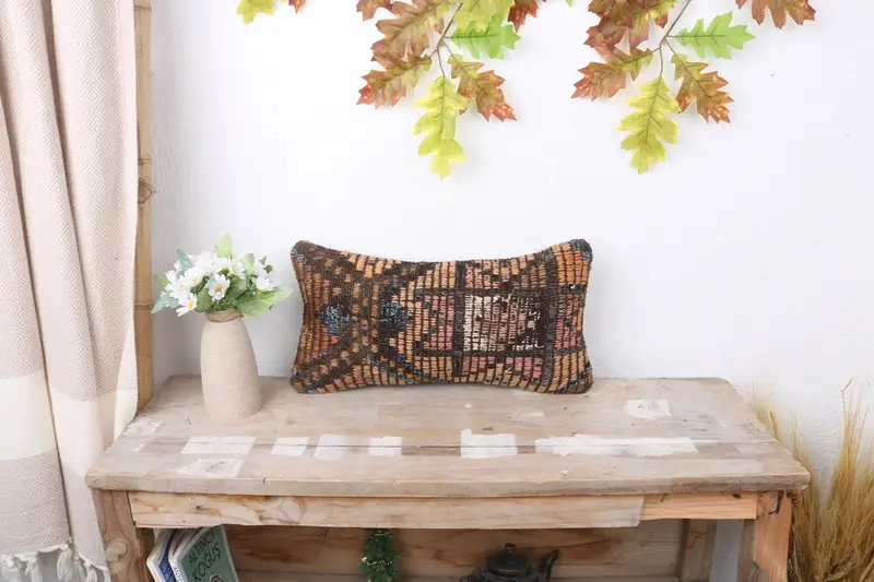 8x16 Yellow Pillow Cover, Vintage Kilim Throw Pillow, Turkish Kilim Pillow, Neutral Pillow Sham, Handmade Kilim Cushion, Pillow Case - 1