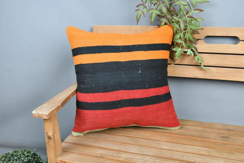 Kilim Pillow, Bohemian Cushion Pillow Cover, Vintage Kilim Pillow, Designer Throw Pillow Sham, Boho Pillow, 20x20 Red Cushion, Cushion - 1