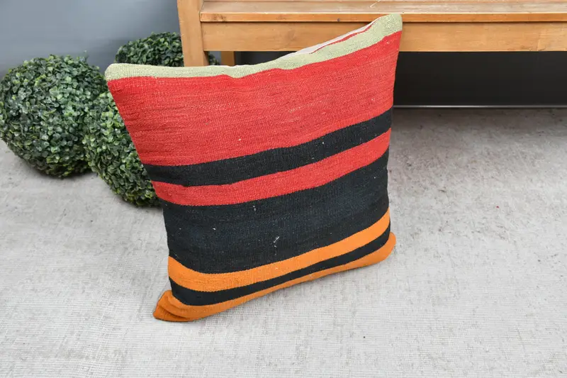 Kilim Pillow, Bohemian Cushion Pillow Cover, Vintage Kilim Pillow, Designer Throw Pillow Sham, Boho Pillow, 20x20 Red Cushion, Cushion - 7