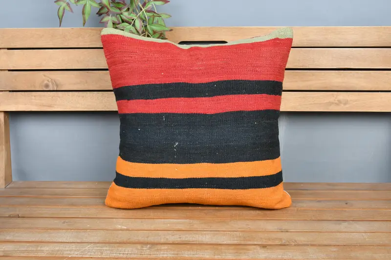 Kilim Pillow, Bohemian Cushion Pillow Cover, Vintage Kilim Pillow, Designer Throw Pillow Sham, Boho Pillow, 20x20 Red Cushion, Cushion - 6