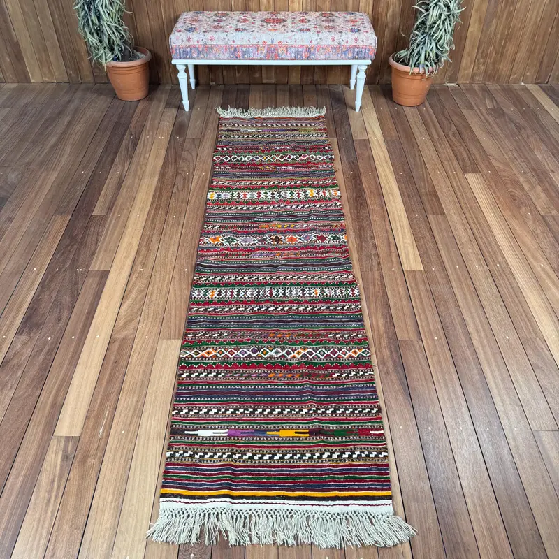 Turkish Rug, Runner 2.2x8.2 ft Vintage Rug, Red Moroccan Wool Rug - 1