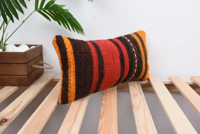Chair Pillow Case, Vintage Pillow, Pillow for Couch, Cushion Cover, Boho Pillow Sham Cover, Cotton Pillow, 8x16 Red Cushion - 4