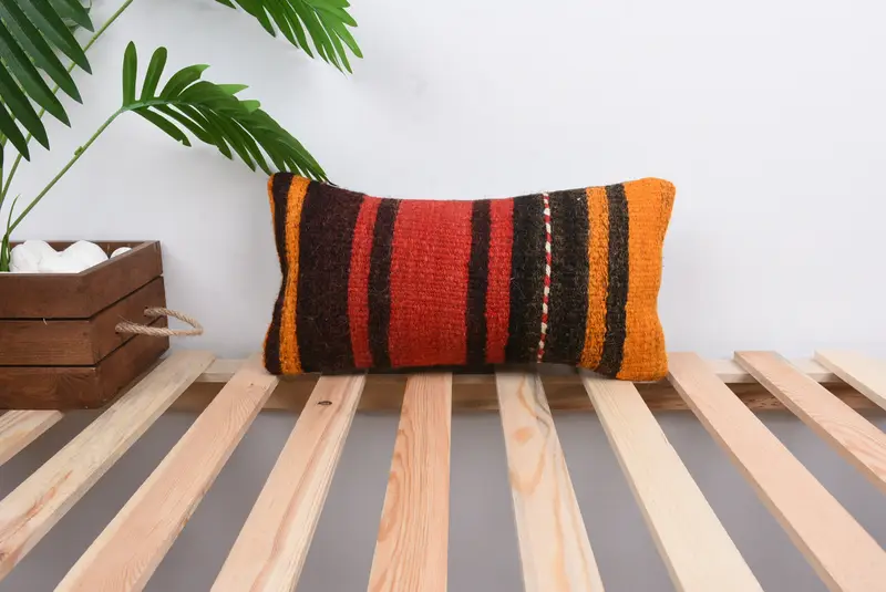 Chair Pillow Case, Vintage Pillow, Pillow for Couch, Cushion Cover, Boho Pillow Sham Cover, Cotton Pillow, 8x16 Red Cushion - 1