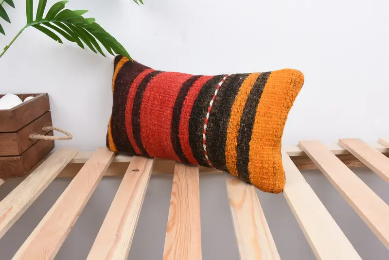 Chair Pillow Case, Vintage Pillow, Pillow for Couch, Cushion Cover, Boho Pillow Sham Cover, Cotton Pillow, 8x16 Red Cushion - 5