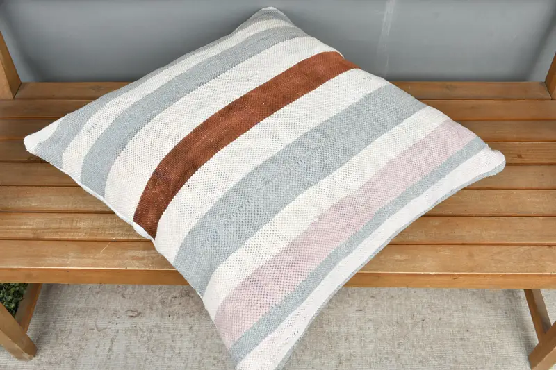 Interior Designer Pillow, Kilim Cushion Sham, Handwoven Pillow Sham, 24x24 White Pillow Case, Handmade Cushion, Turkish Pillow, Cushion Case - 2