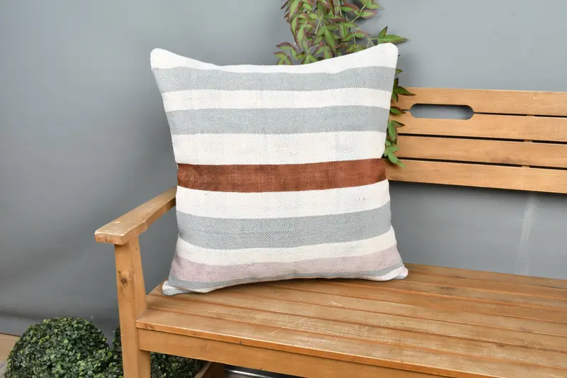 Interior Designer Pillow, Kilim Cushion Sham, Handwoven Pillow Sham, 24x24 White Pillow Case, Handmade Cushion, Turkish Pillow, Cushion Case - 1