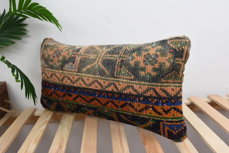 Designer Throw Cushion, Throw Kilim Pillow, Turkish Kilim Pillow, Kilim Pillow Cover, Pillow Cover, Bench Cushion Case, 12x24 Blue Cushion - 5