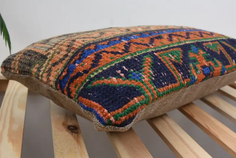 Designer Throw Cushion, Throw Kilim Pillow, Turkish Kilim Pillow, Kilim Pillow Cover, Pillow Cover, Bench Cushion Case, 12x24 Blue Cushion - 6