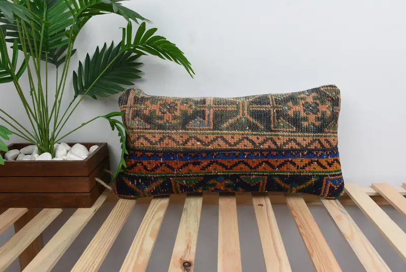 Designer Throw Cushion, Throw Kilim Pillow, Turkish Kilim Pillow, Kilim Pillow Cover, Pillow Cover, Bench Cushion Case, 12x24 Blue Cushion - 1